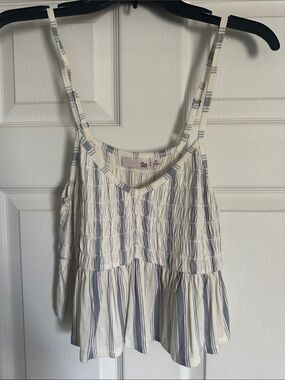 SO Ivory and Light Blue Striped Smocked Peplum Camisole